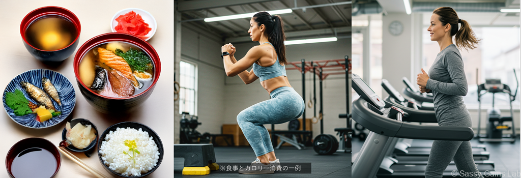 食事、筋トレ、カロリー消費の一例